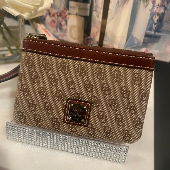 Dooney & Bourke Handbags - Dooney & Bourke Beige and Brown Signature Monogram Wristlet